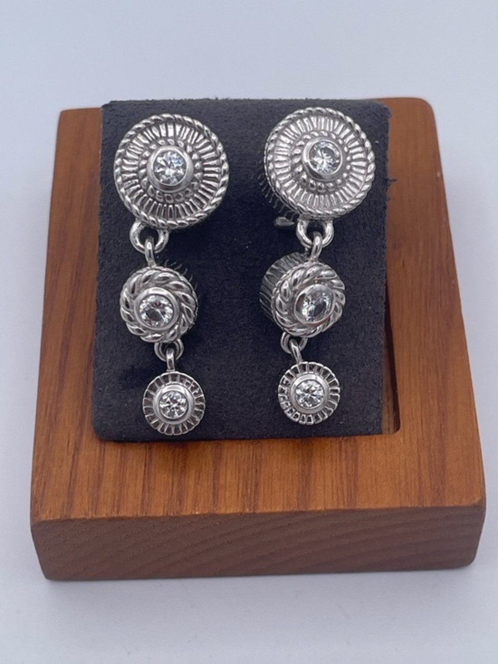 Judith Ripka Sterling Silver 925 CZ Drop Dangle Earrings Omega Back Heavy 14.8g